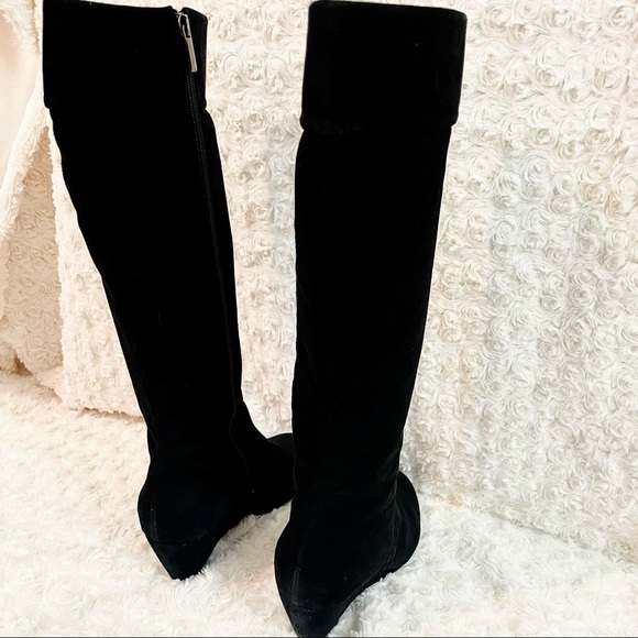 Aquatalia Tall Quilted Black Wedge Heel Boots - Picture 8 of 13